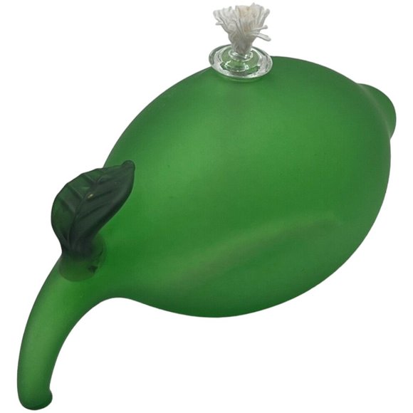 NIB: Pair of rare vintage hand-blown glass OIL LAMPS, shaped as limes with leaf - Picture 4 of 8